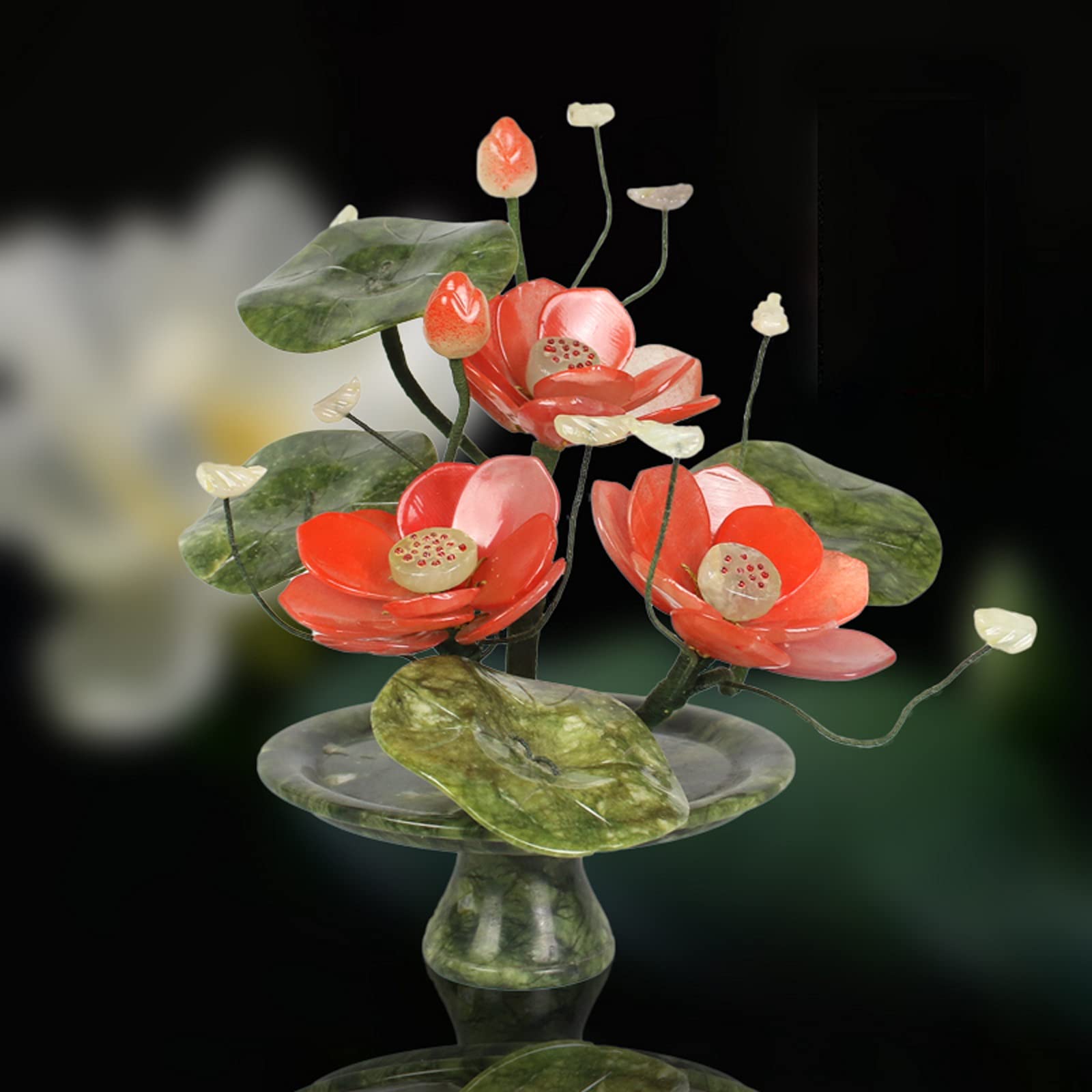 Bonsai artificiali Bonsai artificiali in stile cinese Giada Decorazione di loto bianco Simulazione Loto Piante da casa artificiali in vaso Display da ufficio Finta Pianta da Vaso