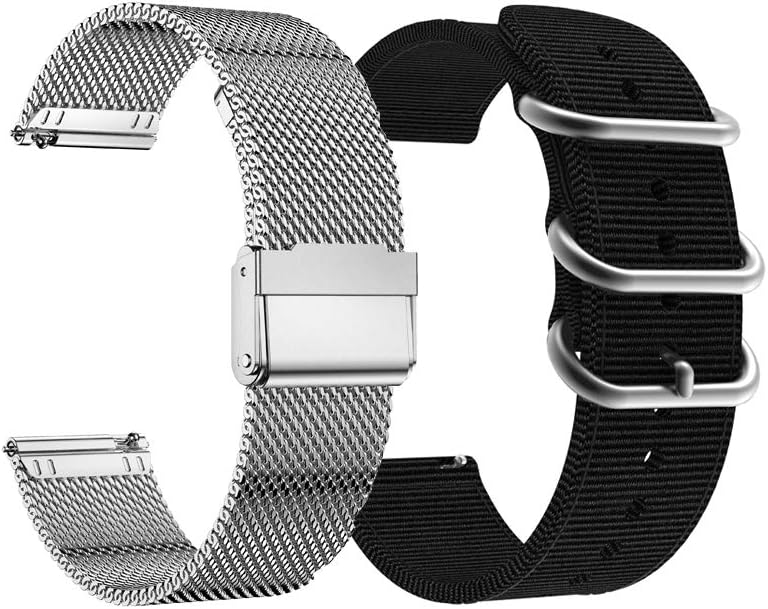 Yeejok 22mm Smartwatch Bands Compatible for Fossil Men's Gen 6/5E 44mm, Gen 5 Carlyle Garrett/Women's Gen 5 Julianna/Gen 4 Explorist HR, Mesh Woven Metal Bracelet&Nylon Strap-Black