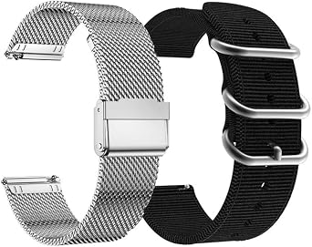 22mm Smartwatch Bands Compatible for Fossil Mens Gen 6/5E 44mm, Gen 5 LTE Carlyle Garrett/Womens Julianna/Gen 4 Explorist HR, Mesh Woven Metal Bracelet&Nylon Strap-Silver+Black