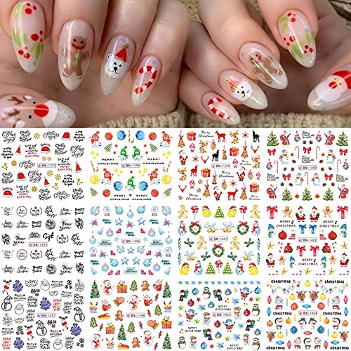 Christmas Nail Art Stickers, Snowflake Nail Decals Water Transfer Winter Nail Stickers Colorful Snowmen Reindeer Bell Merry Christmas Happy New Year Xmas Tree Nail Tattoo Stickers For Women Girls (12 Sheets ) #TOP6