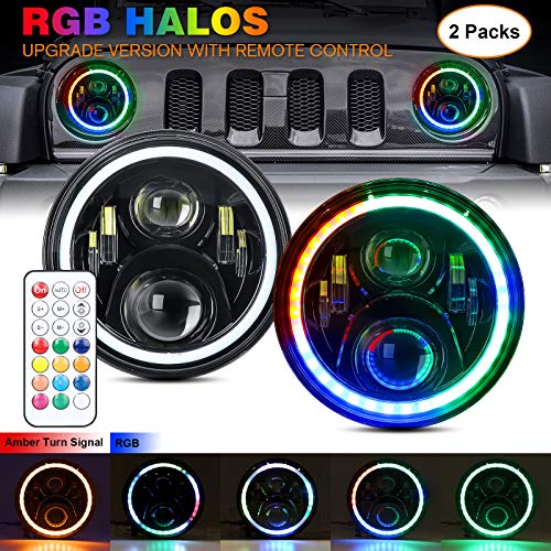7 Inch Round LED Headlight RGB Halo Angel Eyes DOT Approved Halo Headlights for Wrangler JK TJ LJ CJ Sahara Sport Rubicon Headlamp 1997~2017