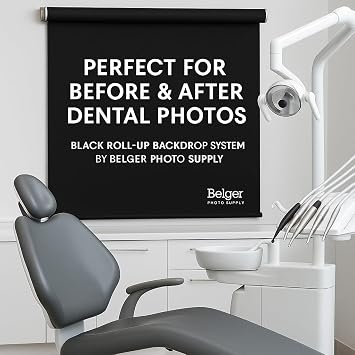 ! Black 2.5' x 5' Rollup Backdrop System Spring-Powered, Wall, Ceiling, or Door Mounted Professional Background for Dental, Med Spa & Aesthetic Before-and-After Photos