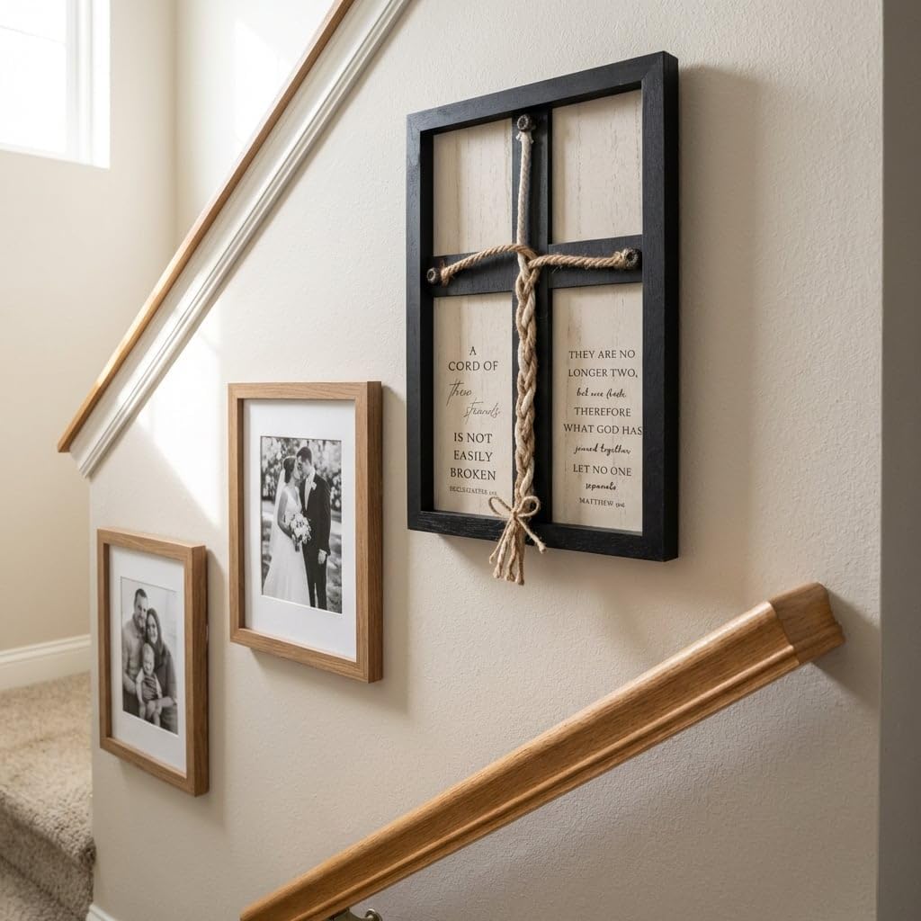 A Cord of Three Strands Wedding Ceremony Sign Elegant Trinity Braid Cross for Marriage Unity Symbolic Unity Rope 15×10in ideal for Wedding Ceremonies Christian Marriage Anniversary & Home Décor - Black