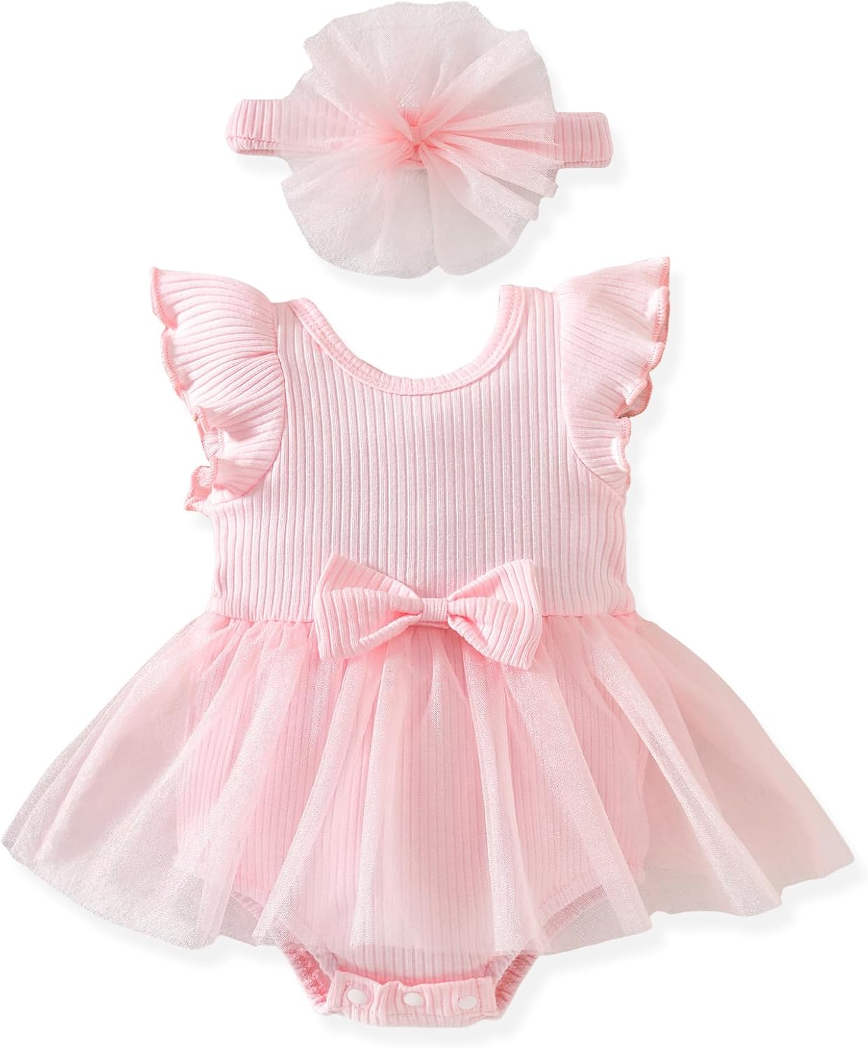 Preemie-12 Months Baby Girl Tutu Romper Infant Tulle Dresses Ribbed Clothes Summer Ruffle Sleeves Outfits