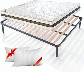 Evergreenweb - Kit Rete e Materasso Matrimoniale 170x200 Alto 20cm con COPPIA CUSCINI Memory INCLUSI Set Letto Materasso a MOLLE in ACCIAIO e WaterFoam EXTRA COMFORT + Rete a Doghe in Legno ORTOPEDICA