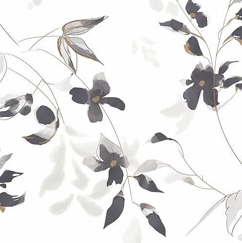 HeloHo - Papel pintado negro y blanco para despegar y pegar, papel pintado floral moderno, hoja autoadhesiva, papel de pared removible, bohemio,