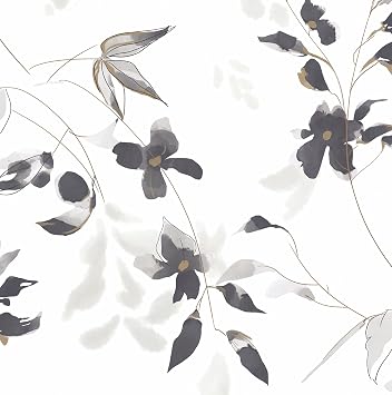 HeloHo Black and White Peel and Stick Wallpaper Modern Floral Wallpaper Leaf Self Adhesive Removable Wall Paper Boho Waterproof Contact Paper for Bathroom Living Room Bedroom Decor 15.35in x 78.7in
