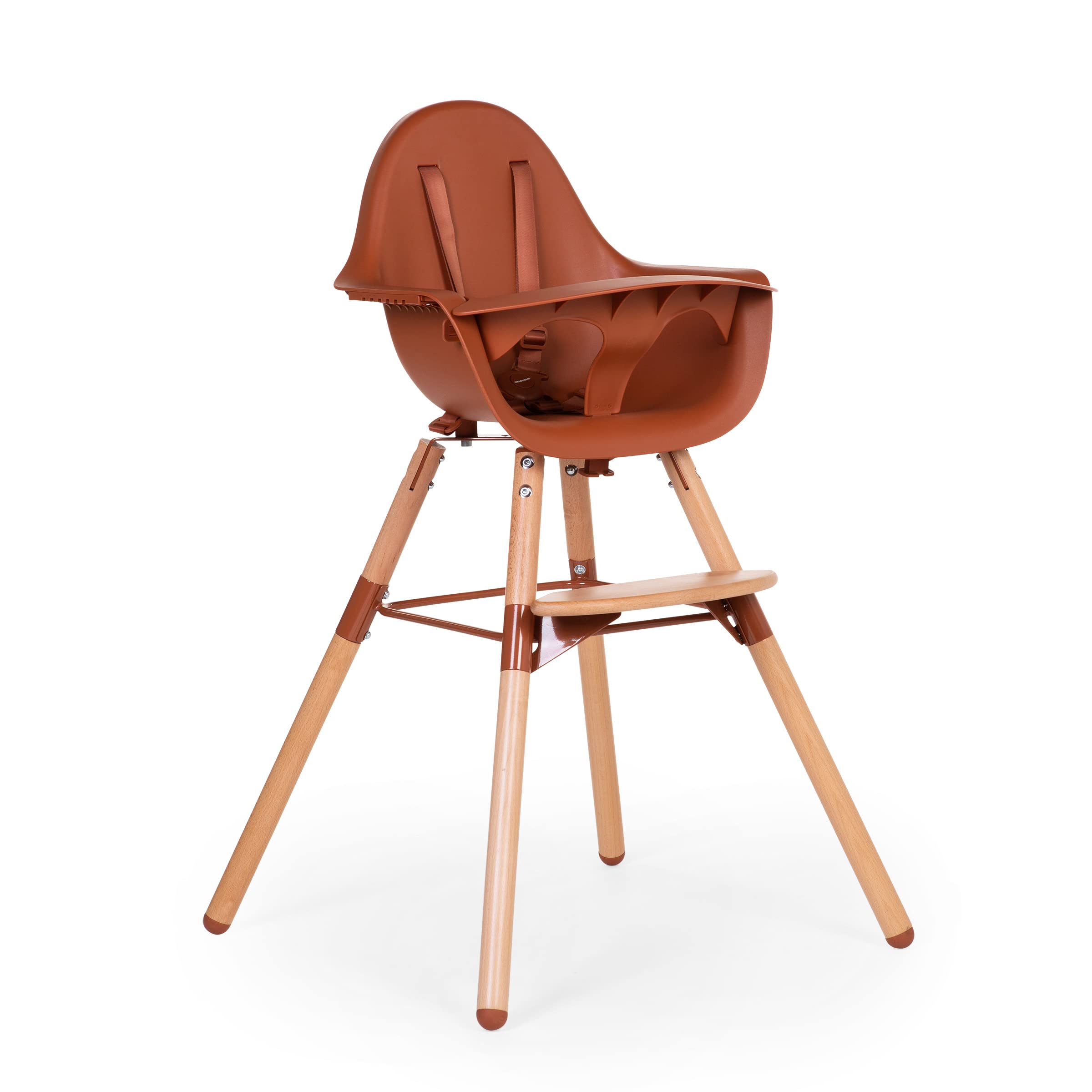 CHILDHOME, Chaise Haute Bébé/Enfant, Evolutive, Dès 6 Mois, Réglable En Hauteur, Harnais 5 Points, Nombreux Accessoires, Compatible Avec Transat Naissance Evolu, Bois De Hêtre, Evolu 2, Terracotta