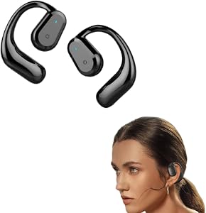 Open Ear Headphones,Bluetooth 5.4 Wireless Earbuds Air Conduction Headphones with Mic,Immersive Stereo Earphones Earhooks Waterproof Clear Calls Ear Buds Earpieces for Working/Sports/Driving-Black