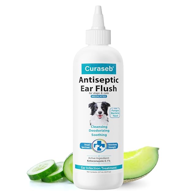 Curaseb Dog Ear Infection Treatment Solution Soothes Itchy Inflamed Ears Cleans Debris and Buildup - 8oz