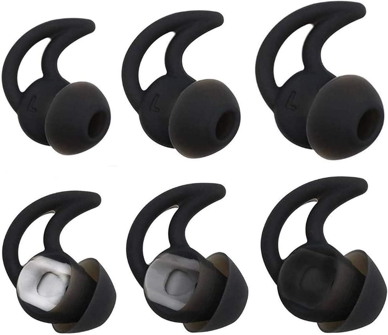 Replacement Noise Cancelling Silicone Earbuds, Double Flange Earplug Tips 3 Pairs Size S M L for Bose QC30 Quiet Control 30 QC20 SIE2 IE3 Soundsport Wireless Earphones (Black)