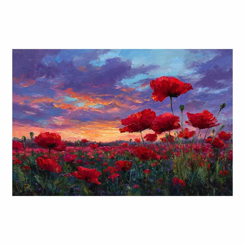 Xeniou Multicolor Flower Wall Art Canvas Sunset Poppy Field Art Canvas Wall Art, For Bathroom Living Room Bedroom Office Kitchen(Multicolor)-80X120cm Unframed