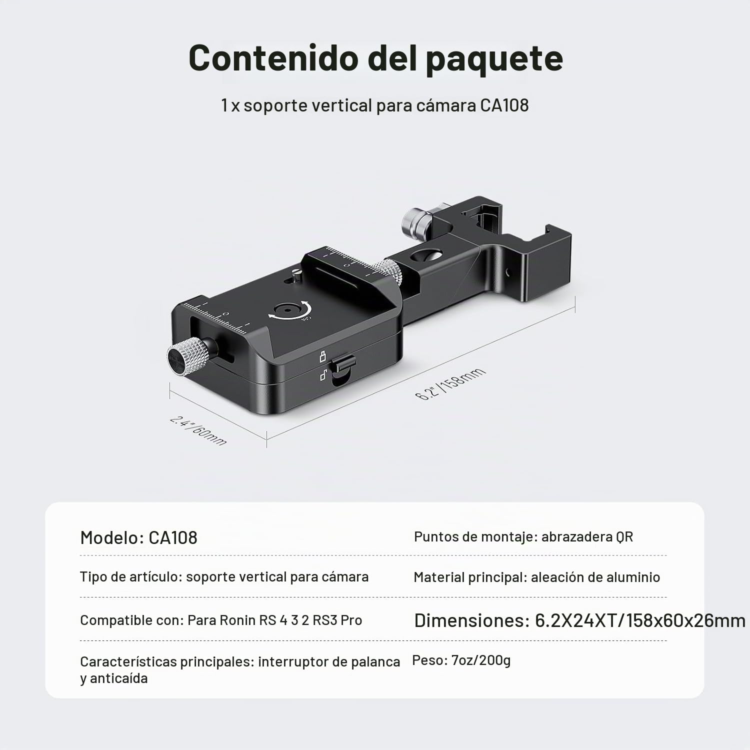 NEEWER RS4/RS3 Montura Cámara,Compatible con dji Ronin RS 4 3 2 Pro Gimbal Stabilizer,1s Cambio Rápido Vertical Horizontal Anticaída Rotación 180°,Clamp on Base para Youtube TikTok Vlog Video,CA108