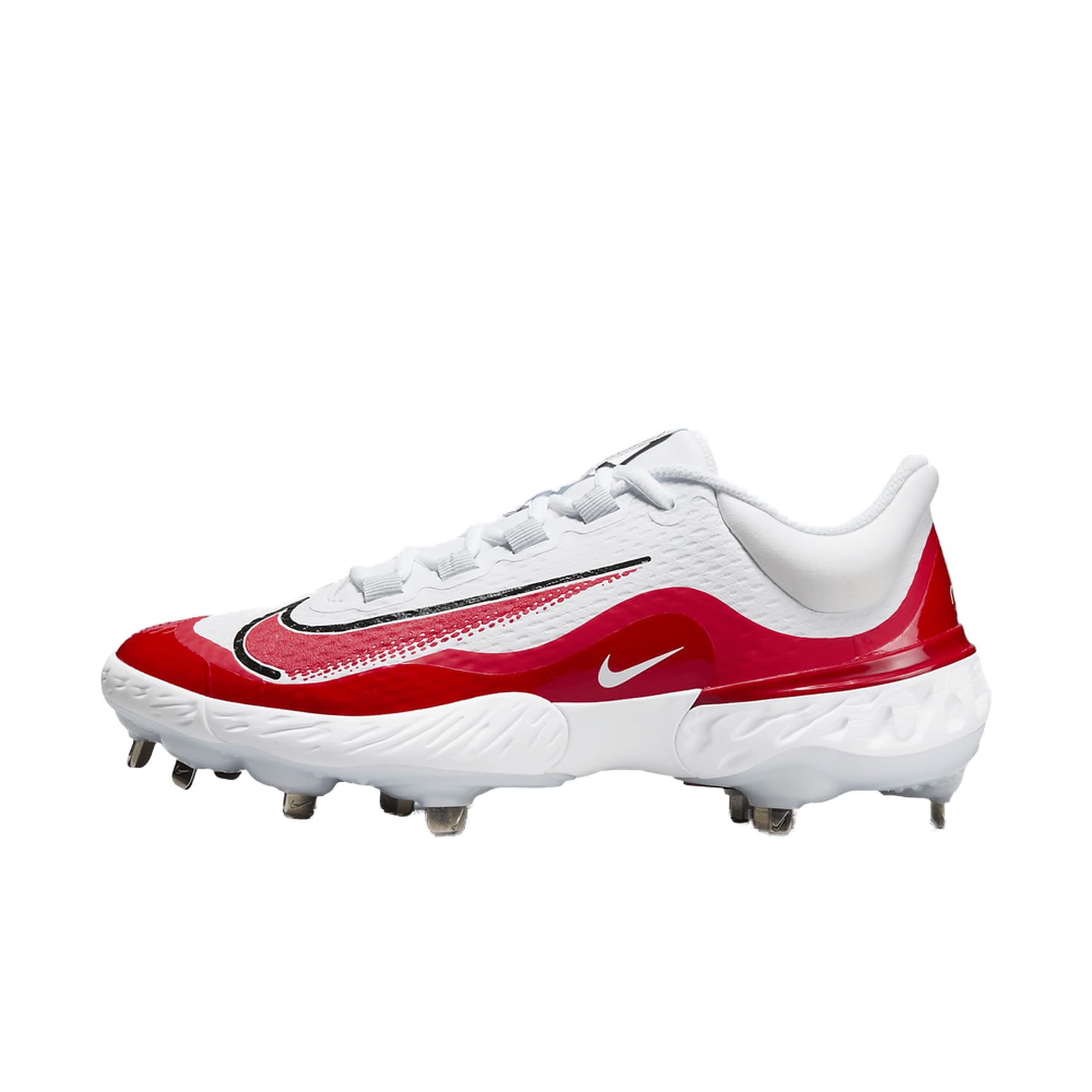 Nike Men's Alpha Team Huarache Elite 4 Low Metal Baseball Cleats (FD2745-105, White/Black/Blue Tint/University Red)