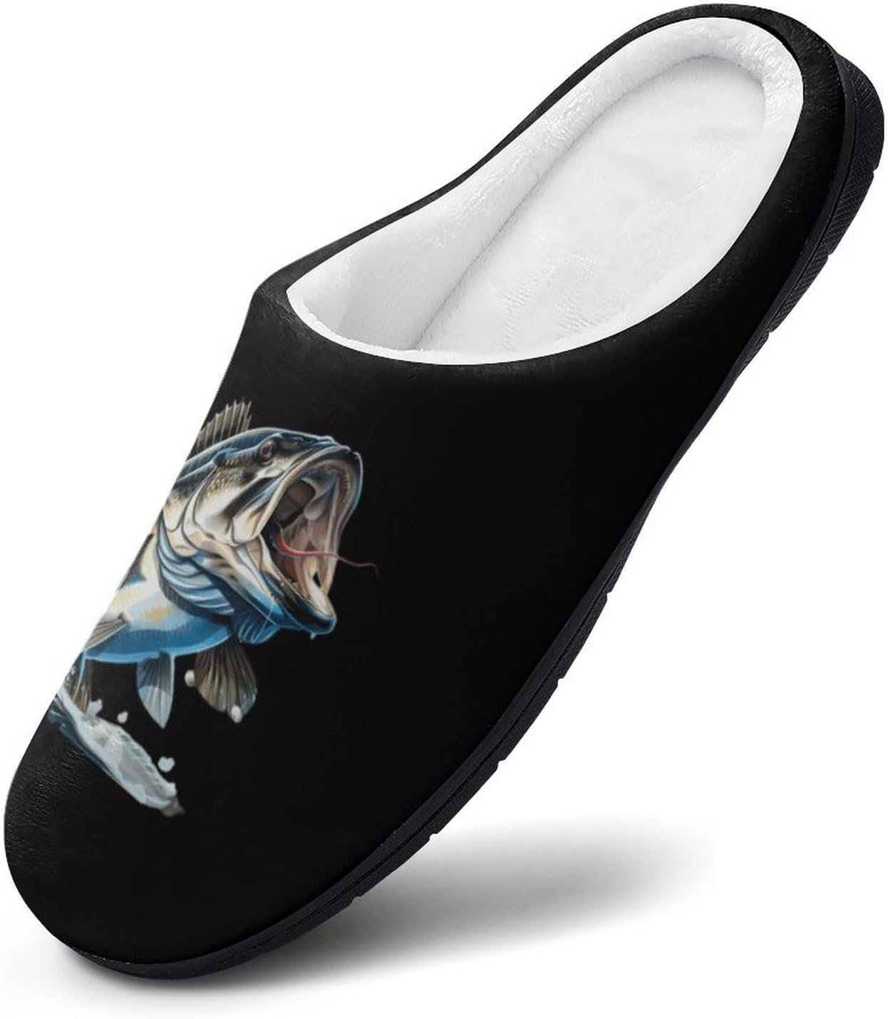 Bass Fishing Men's Cotton Slippers Closed Toe House Shoes Non-Slip Lightweight Slippers for Indoor Outdoor