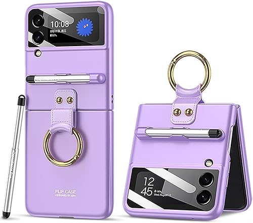 Funda para Galaxy Z Flip 4 con S Pen, soporte de anillo+protector de pantalla de cámara + soporte para bolígrafo S, funda anticaídas de