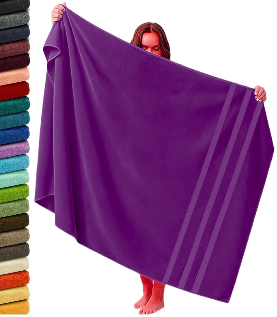 manucci Jumbo Bath Sheet Oversized For Adults 100 x 200 cm Extra Large Size Super Soft 100% Egyptian Cotton Quick Drying XXL Bath Sheet Towels Bathroom, Beach, Spa, Hotel and Pool 600GSM (Purple)