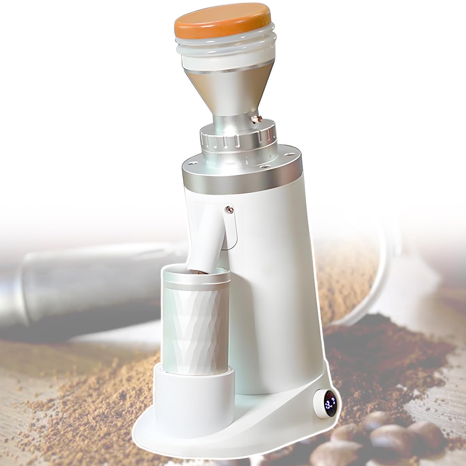 Molinillo De Café Comercial De Muelas Planas/CóNicas, Capacidad De 350 G, Control De Tiempo De 0,1 S-19,9 S, Cuerpo De AleacióN De Aluminio, para Oficina, SalóN De Té 64mm-White