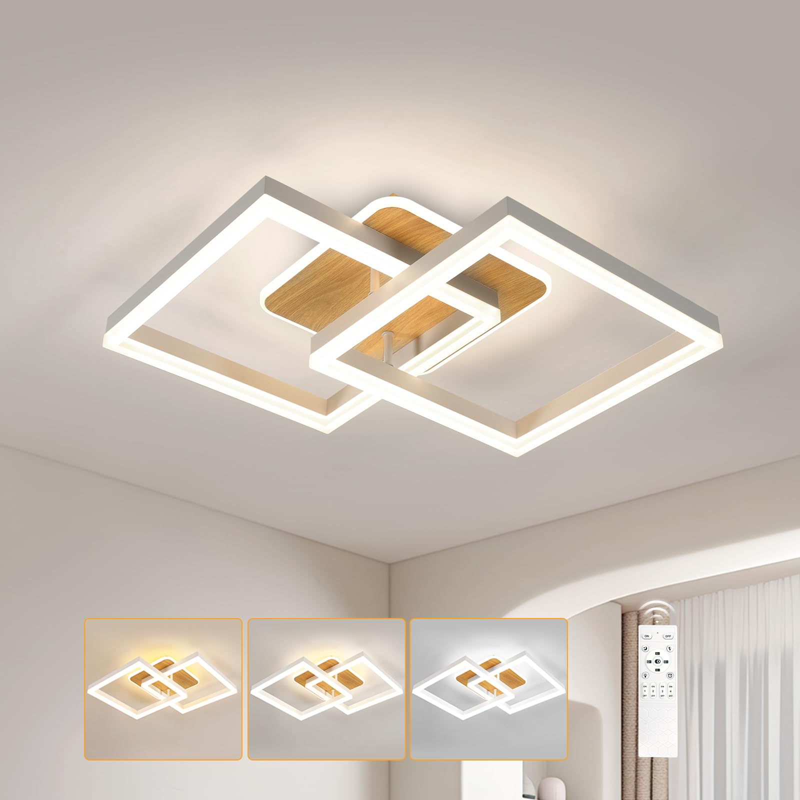 Comely Plafonnier LED 40W 4500LM, Luminaire Dimmable Avec Télécommande | Blanc Carrée 3000K-6500K Moderne Lampe LED pour Chambre Cuisine Salon