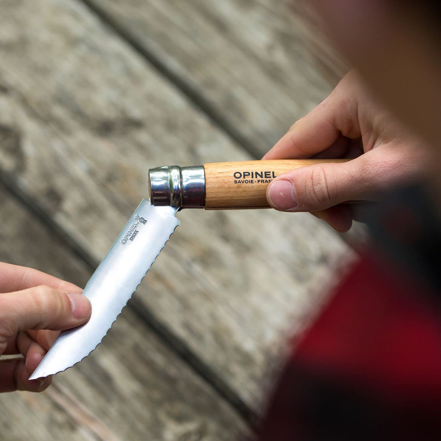 Opinel No.12 Serrated Blade Folding Knife and Kitchen Tool - Outdoor Camp Kitchen Folding Knife