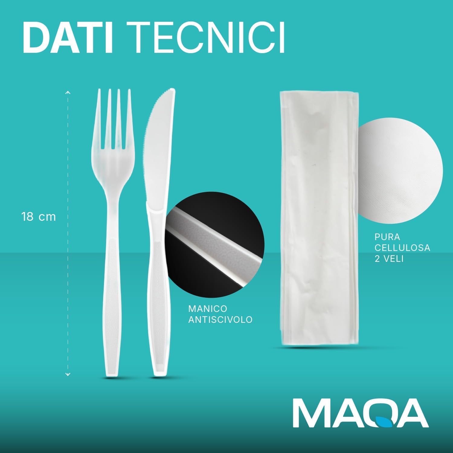 500 Set Posate Biodegradabili e Compostabili + Tovagliolo - Forchetta e Coltello Imbustati Singolarmente – Resistenti per Cibi Caldi fino a 70°C – Ideali Come Posate Da Viaggio, Eventi, Ristorazione