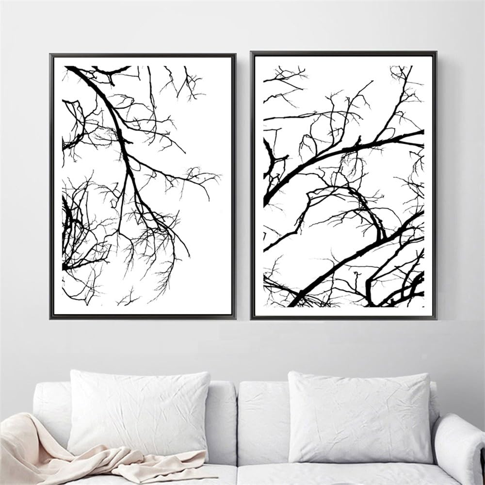 WUHBCZ Pictures,Abstract Black White Tree Branch Wall Art Canvas Painting Nordic Poster Wall Picture for Living Kitchen Bedroom Office Room Home Decor-40 * 60cm*2PCS (No Frame)