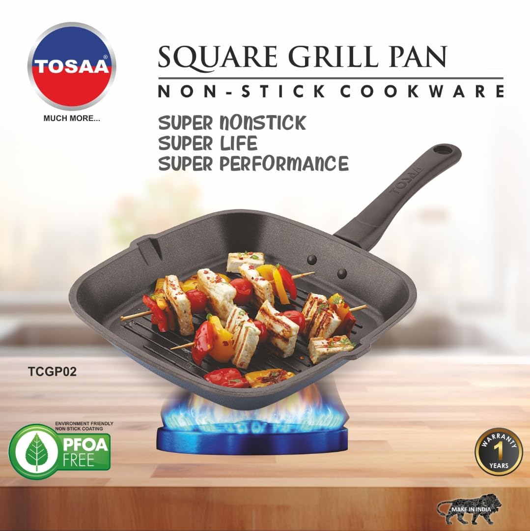 Tosaa Non-Stick Aluminium Gas Compatible Grill Pan, 24 cm, Marble Grey 3