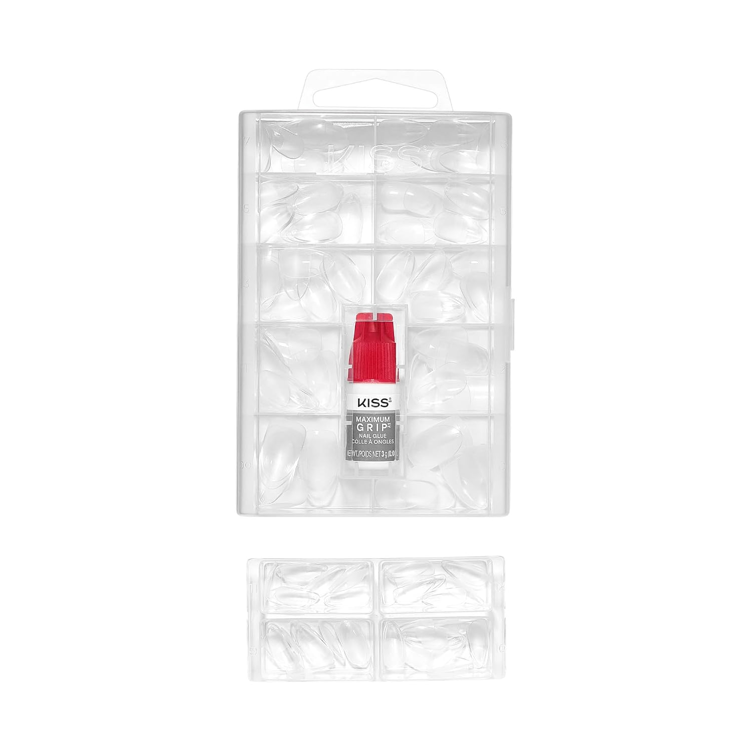 Kiss Professional, Press On Nails, Nail glue included, 'Unlimited', Clear, Medium Size, Almond Shape, Includes 140 Nails, 3g Glue
