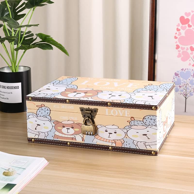 Miniatura 6 de Cofre del tesoro de madera y cuero con tapa y cerradura, caja de almacenamiento de joyas decorativa para niñas y mujeres, para cumpleaños, boda,