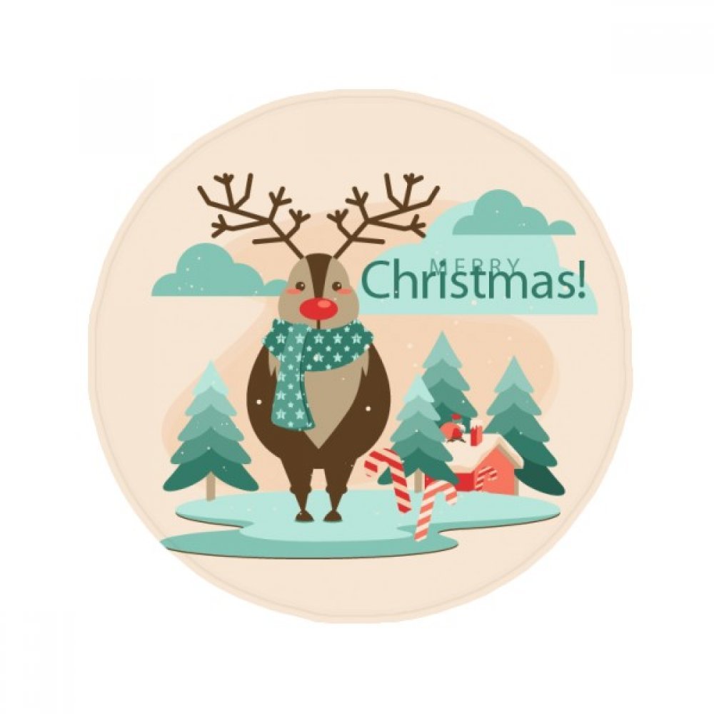 Tapis de salon rond illustration renne de Noël, idée cadeau utile 50cm
