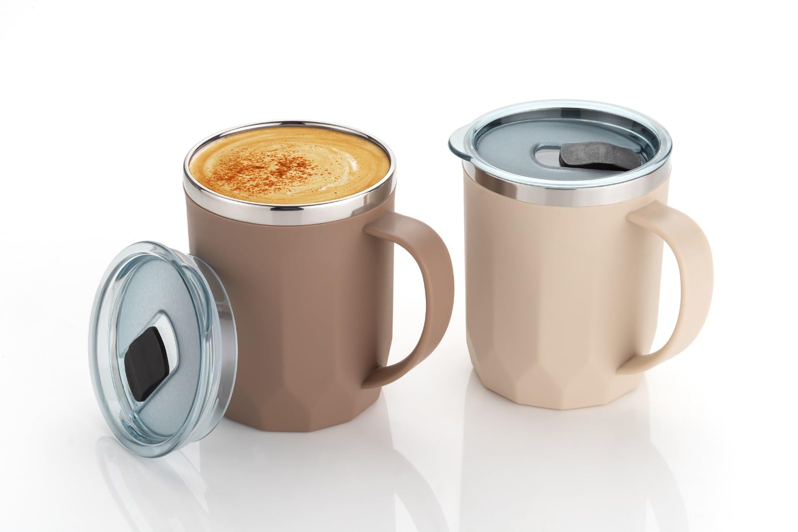 MAGIC SPOON Stainless Steel Travel Coffee Mug with Sipper Lid & Handle, Insulated Tea Cup, BPA-Free Double Wall Tumbler for Hot-Cold Beverages, Office, Home, Car- BEIGE-BROWN, (Combo Pack (400ml X 2))-image-1