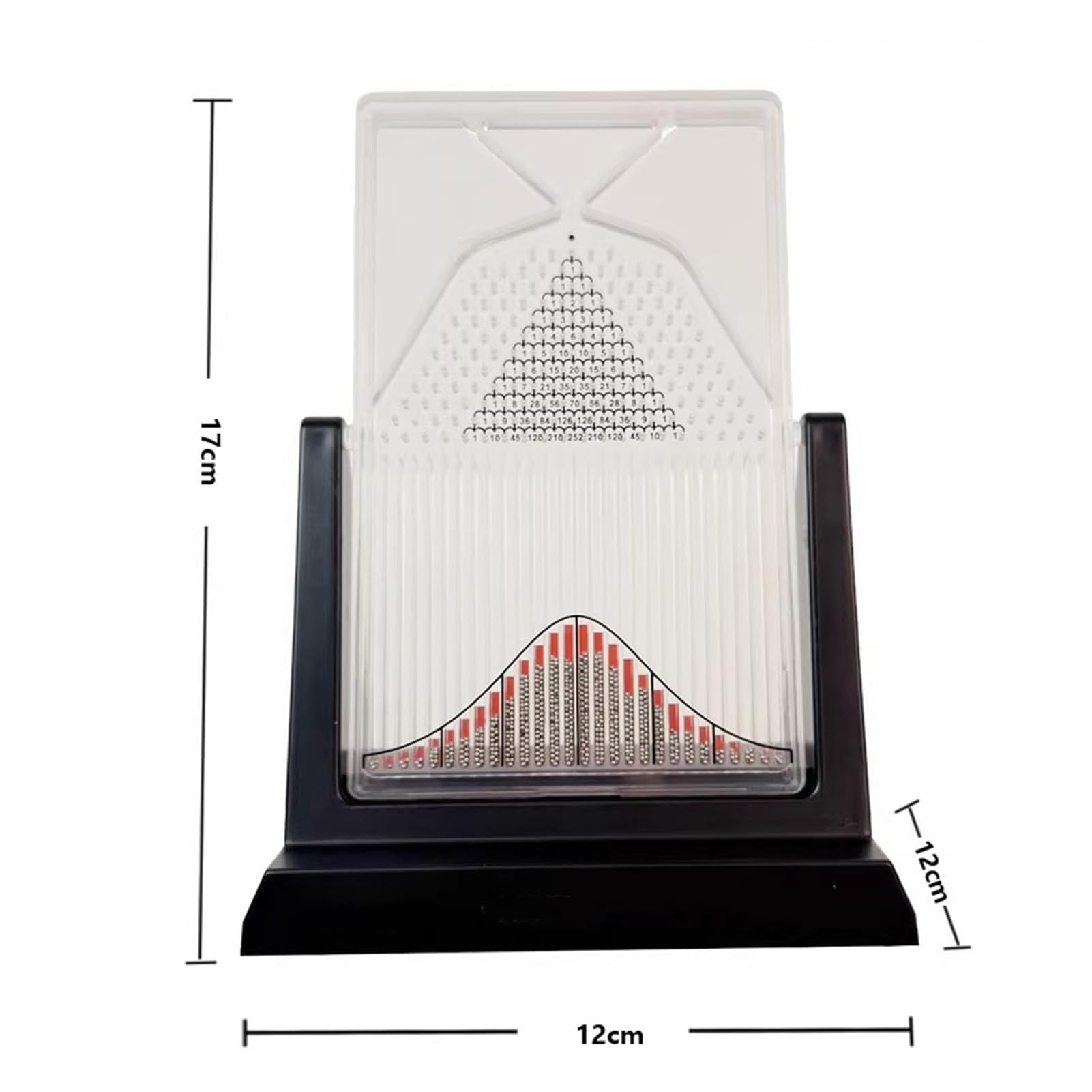Lavagna Galton da scrivania, strumento didattico for laboratorio di fisica, strumento sperimentale for leggi statistiche efficaci, modello matematico di distribuzione normale con curva a campana