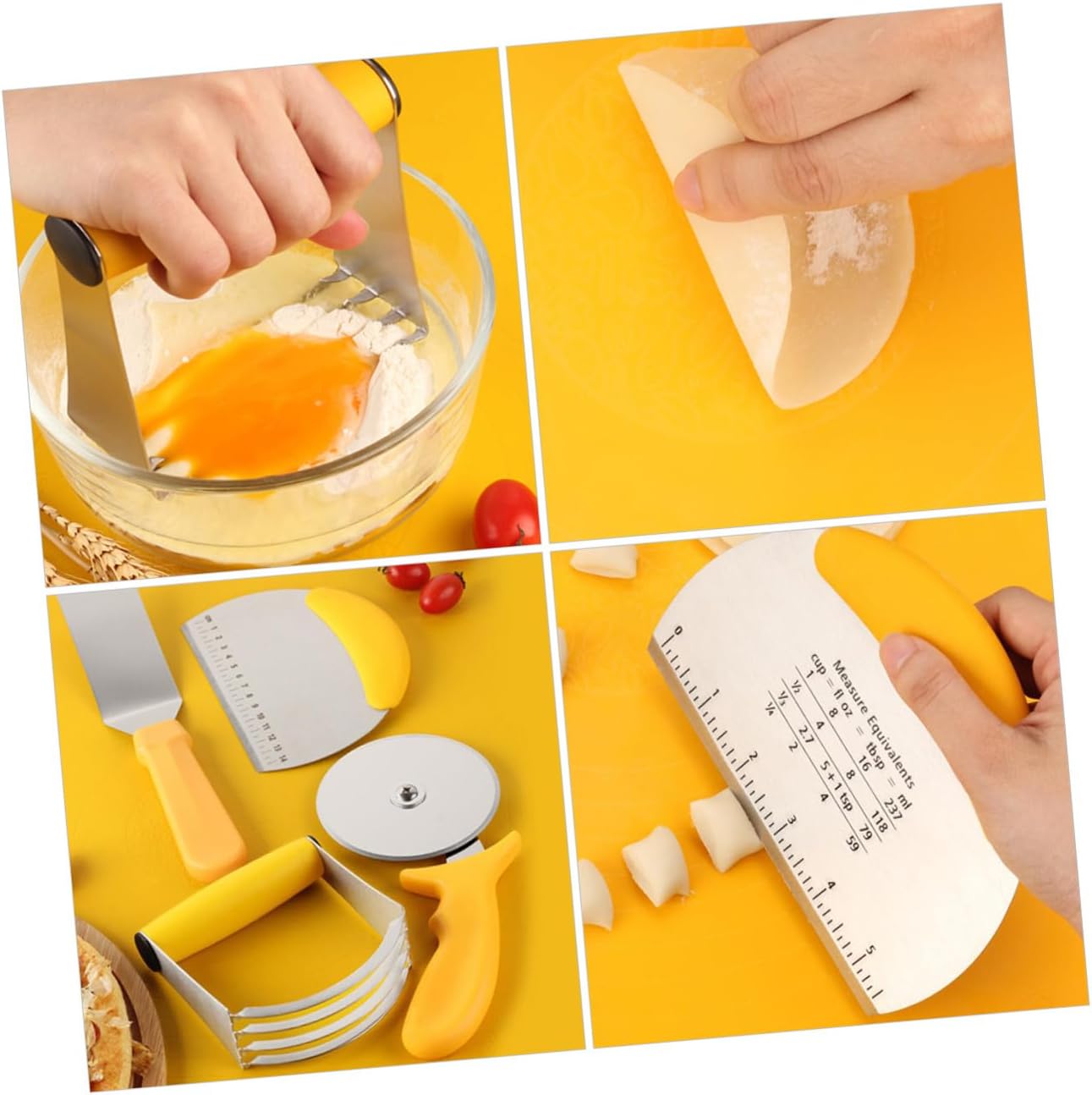 TOYANDONA 5pcs Stainless Steel Pizza Shovel and Dough Chopper Set with Silicone Kneading Mat, Scaled Baking Tool Kit for Home Kitchen Cooking and Dough Preparation