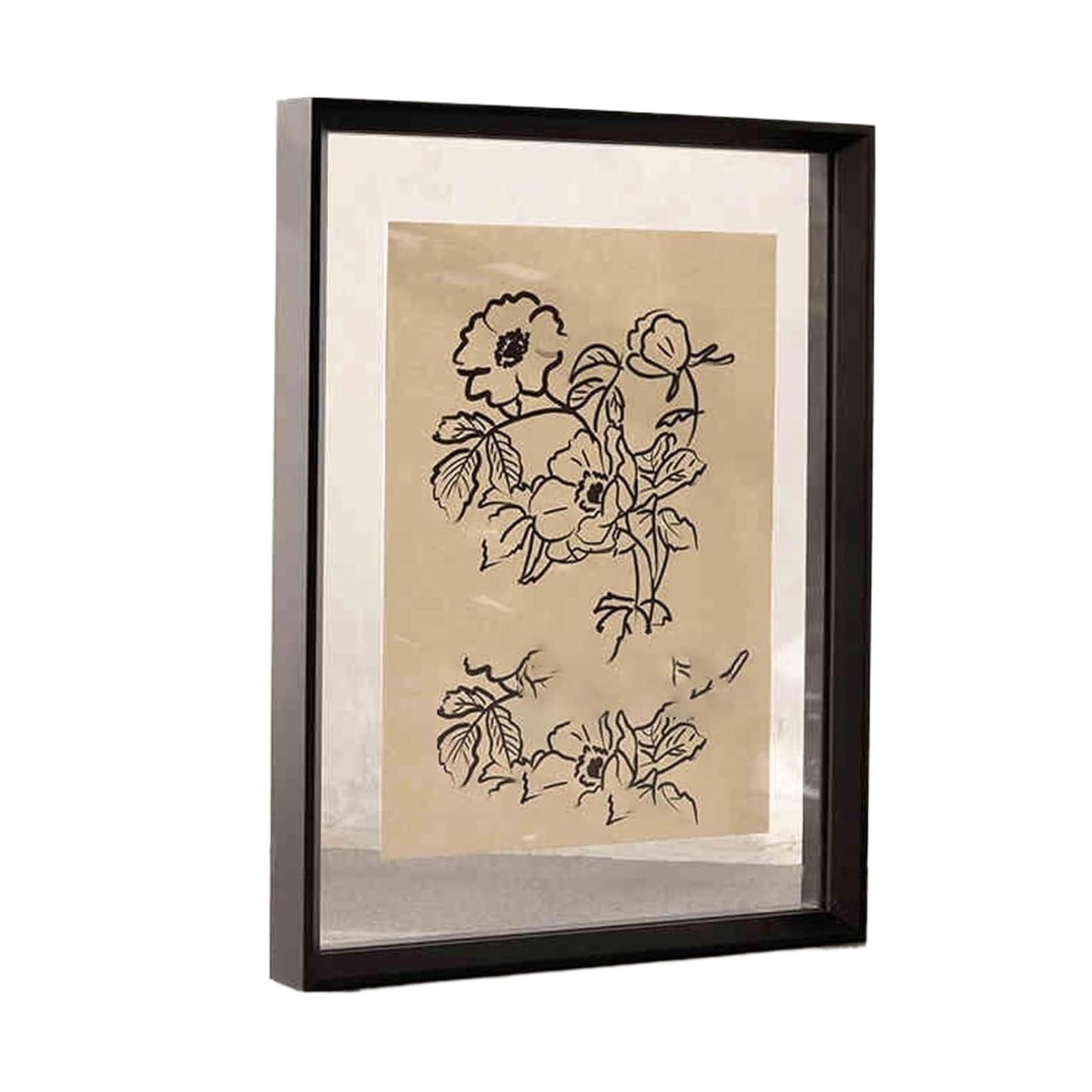 Double Sided Floating Photo Frame, Wooden Transparent Double Sided Photo Frame Multicolor Multiple Sizes(Black Wood Grain,(48.5 * 68.5cm))