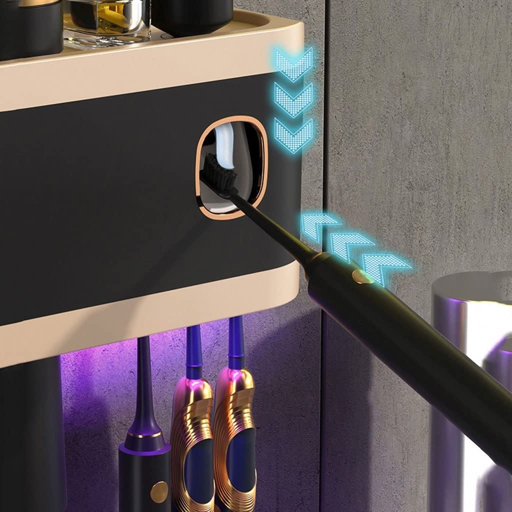 Estante para Cepillos de Dientes Porta dello spazzolino a Muro di spazzolino Intelligente con Bombetta con Un Kit di spremitura Automatico del distributore di dentifricio(B)