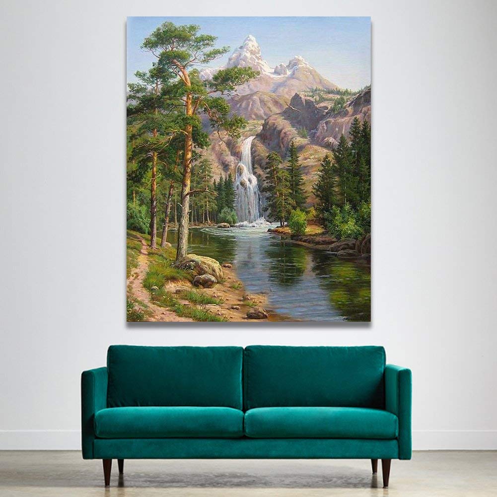 Ubersweet® without frame, Waterfall: Frameless, Rihe Paint by Numbers Kits DIY Painting- Waterfall 16x20 inch with Brushes and Acrylic Paints