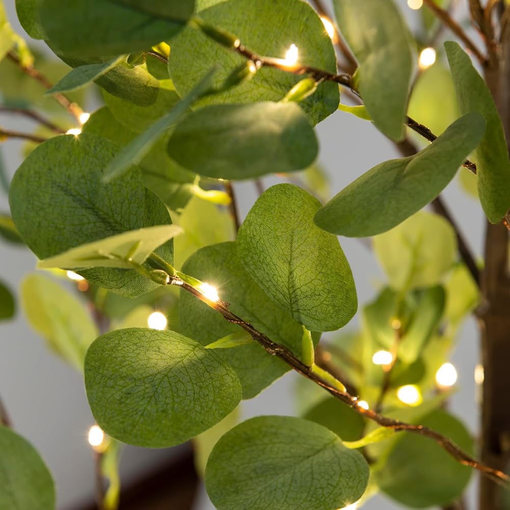LED Eukalyptusblatt Baum Lampe, USB Betrieben Künstlich Eukalyptus Baumlampe Warmweiß, Vintage Leuchtender Innen und Außen Deko Baumlicht Grünpflanzen für Weihnachts Hochzeit Party,120cm