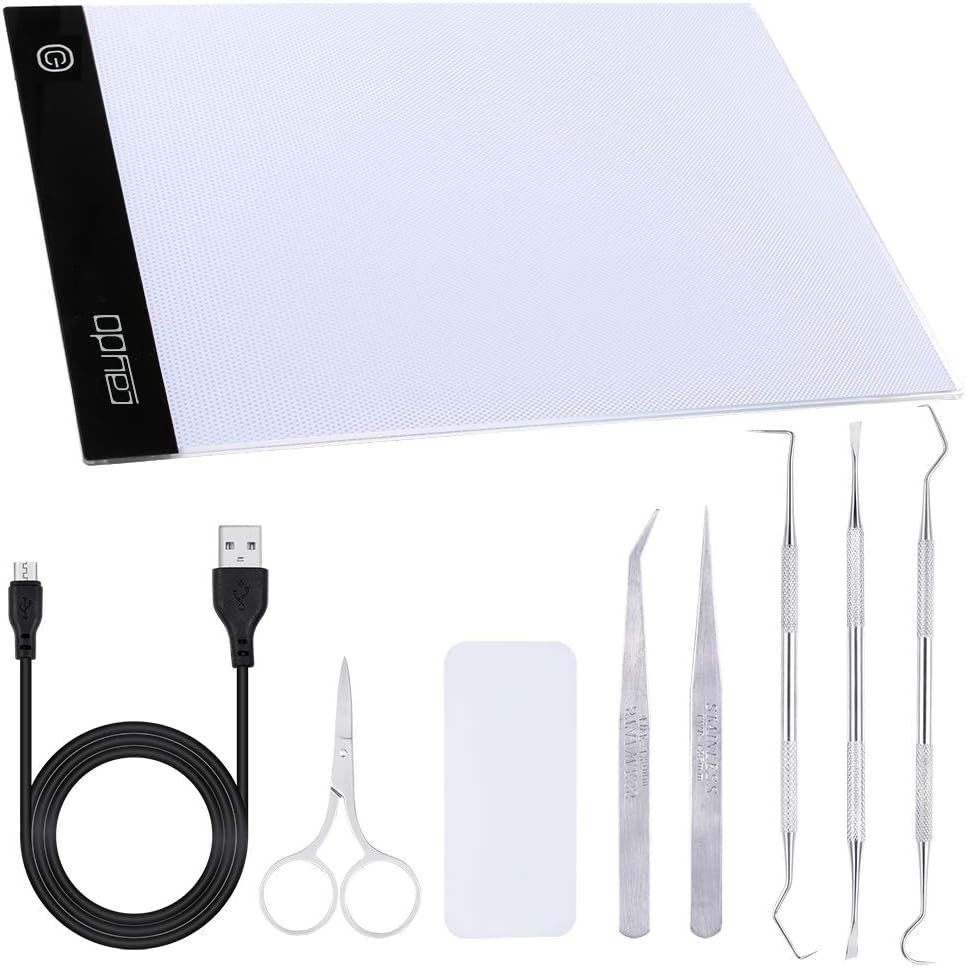 Caydo 9 Pieces Craft Weeding Tools Set, Craft Vinyl Tools with A4 Adjustable LED Light Box Tracer for Weeding Vinyl, Silhouettes, Cameos, Lettering