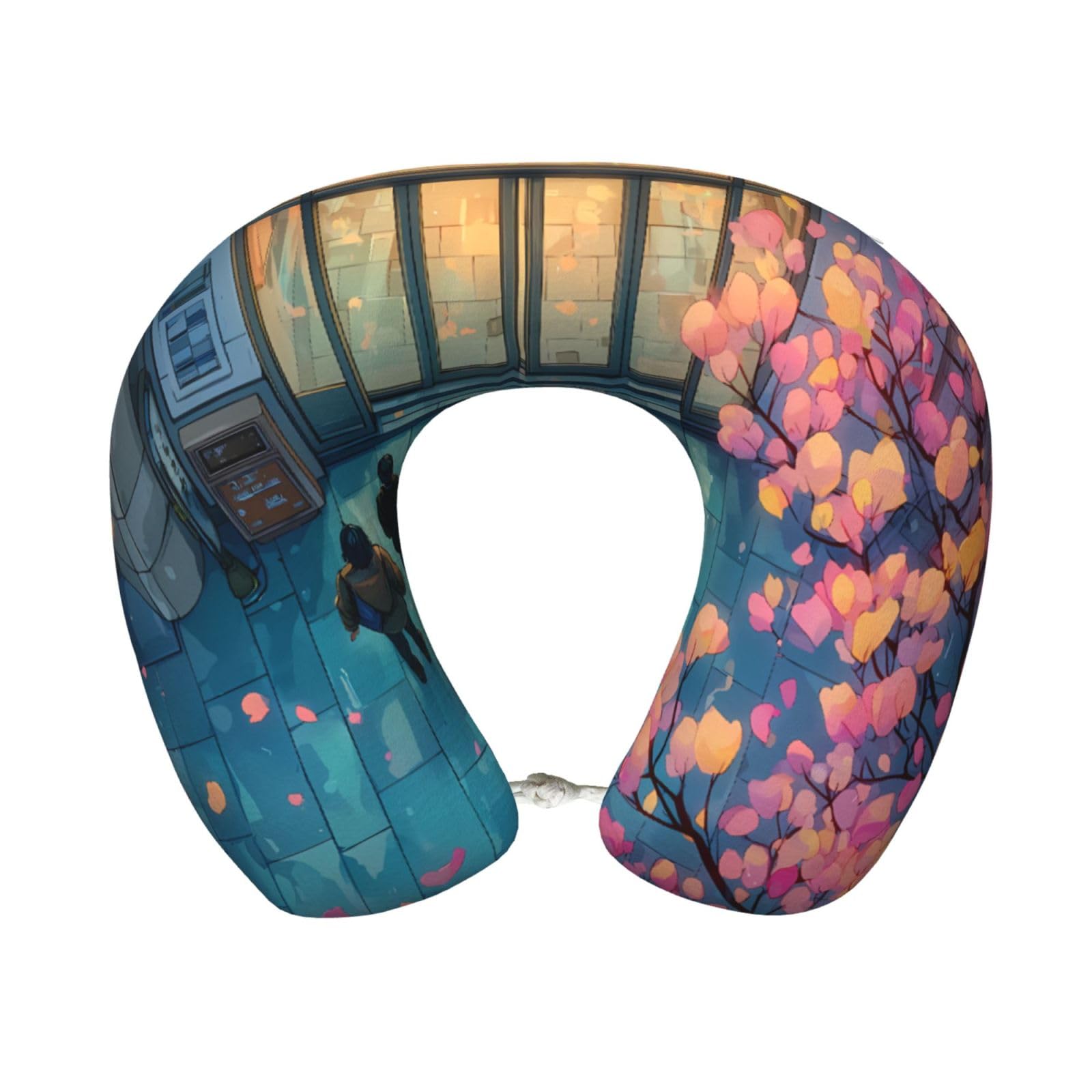 BOAIHH Indoor Cherry Blossoms Memory Foam Travel Pillow for Soft Comfort Fits Snugly for Naps Office, and Airplane Use