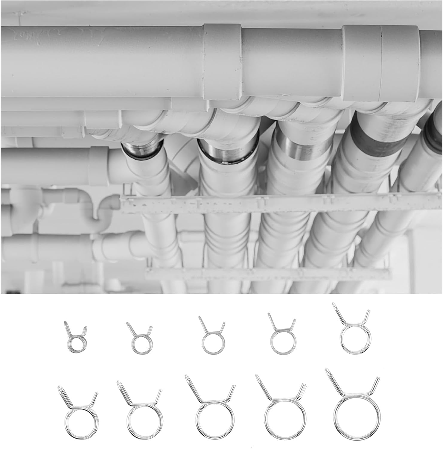 Mikinona 250pcs Double Wire Hose Spring Clip Clamps Assortment Φ5-φ14 for Fuel and Water Lines Automotive Replacement Parts