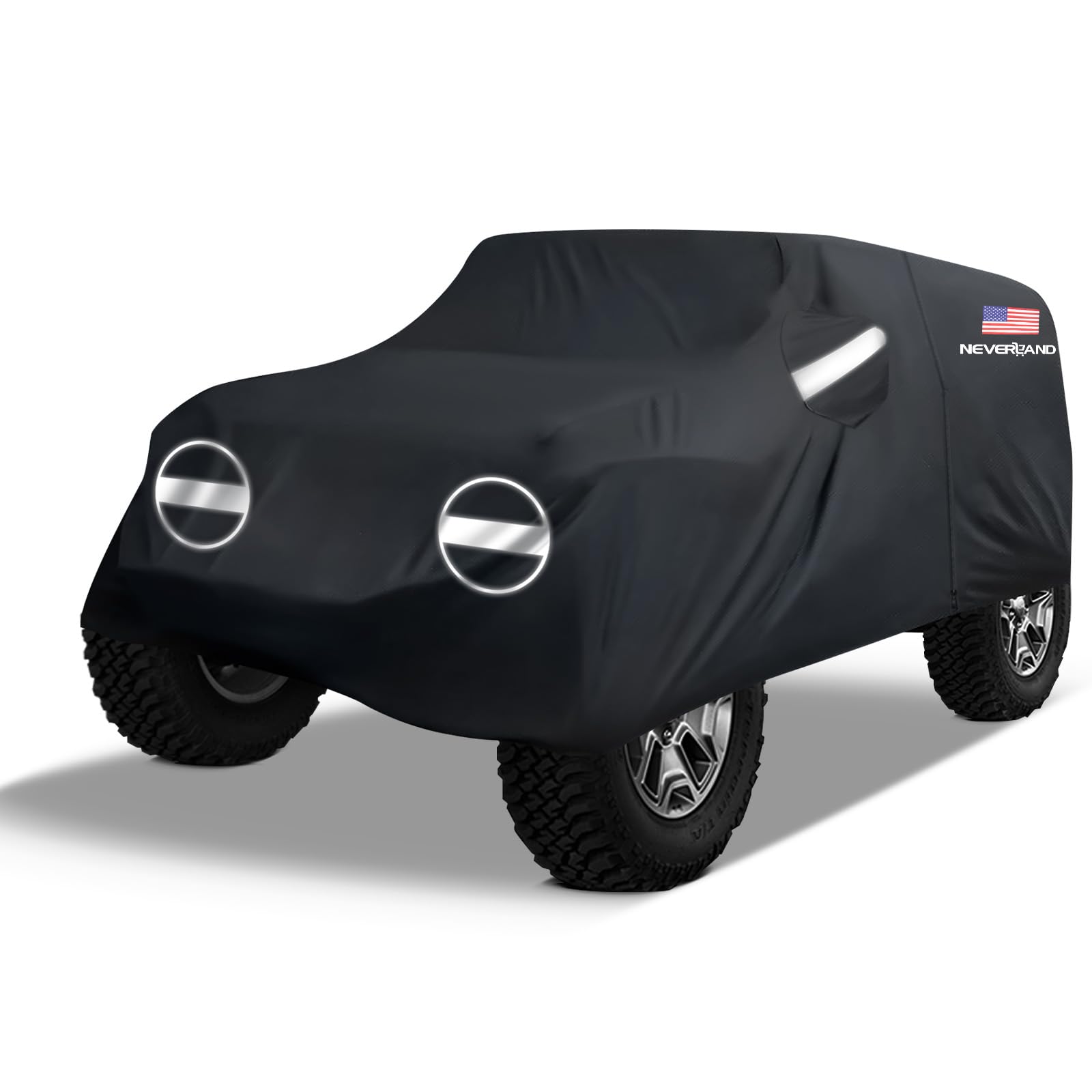 NEVERLAND Car Cover for Jeep Wrangler 2 Door Waterproof Car Covers,Heavy Durty Sun Snow Protection for Wrangler 2 Fits JK JL 1987-2023 Outdoor Covers with Door Zipper Black