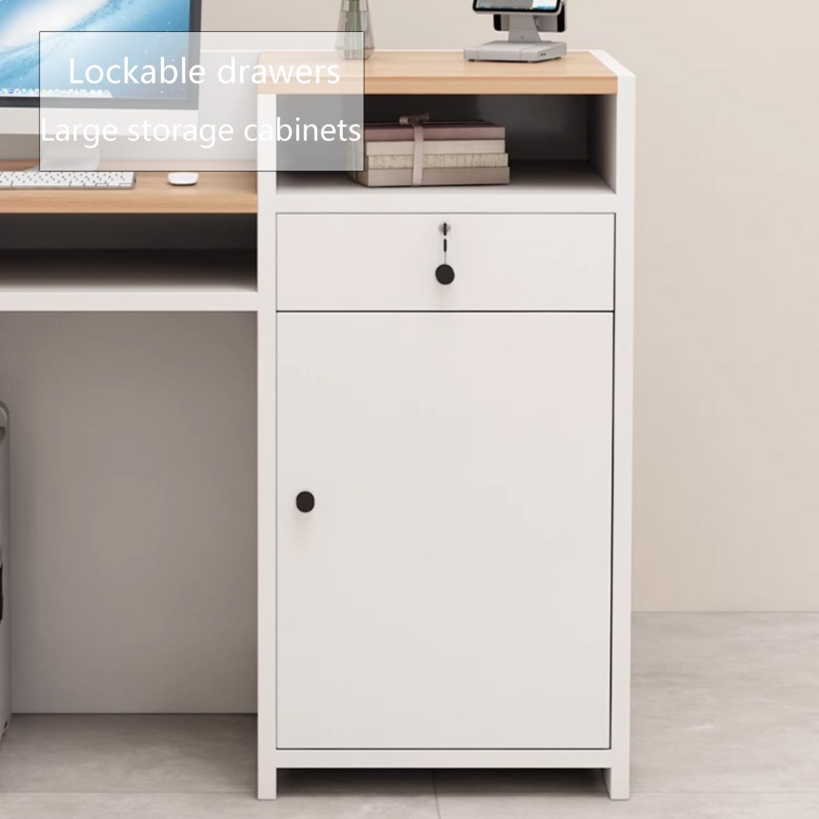 Scrivania multifunzionale per reception, con cassetti chiudibili, bancone di benvenuto per ufficio, per aziende, hotel e negozi di abbigliamento (L100 cm), elegante soluzione di archiviazione