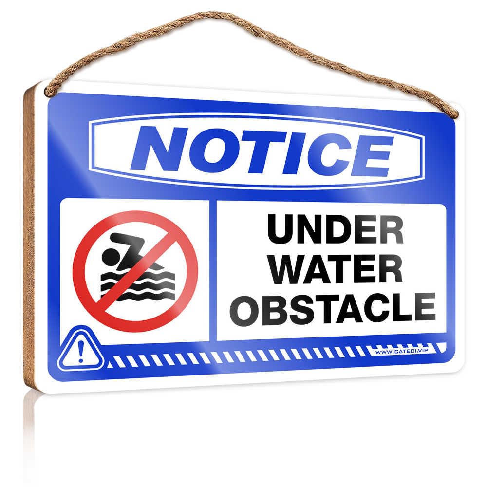 HMQW Front Door Decor Notice Under Water Obstacle Wooden Sign Funny Man Cave Signs Lake House Decor(23X35CM)