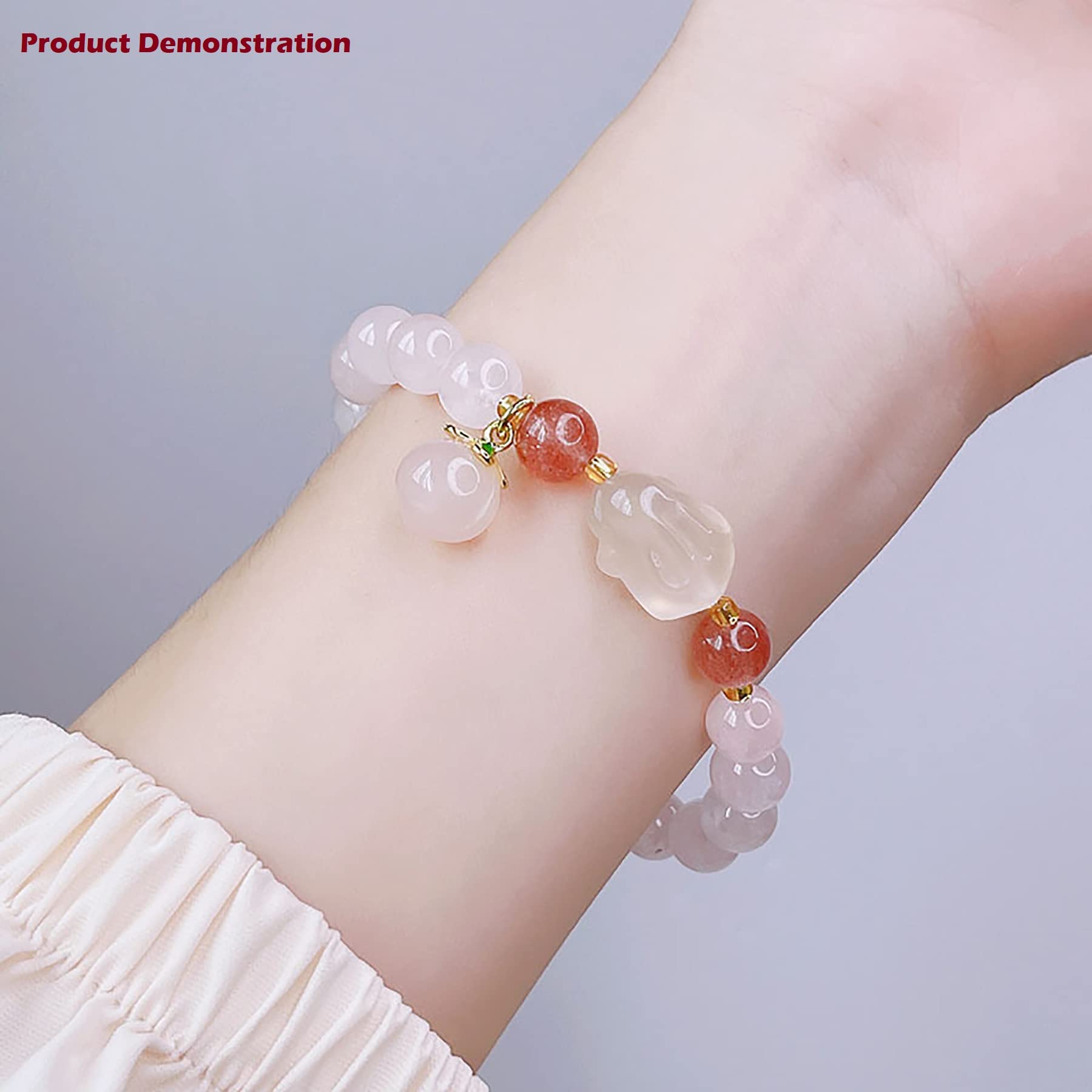 Bracciale Feng Shui, Bracciale in Quarzo Rosa Bracciale MultiWealth 8 mm Rosa Pesca Coniglio Corniola Bianca Talismano per Il Chakra del Coniglietto Amuleto per Amore Prosperità