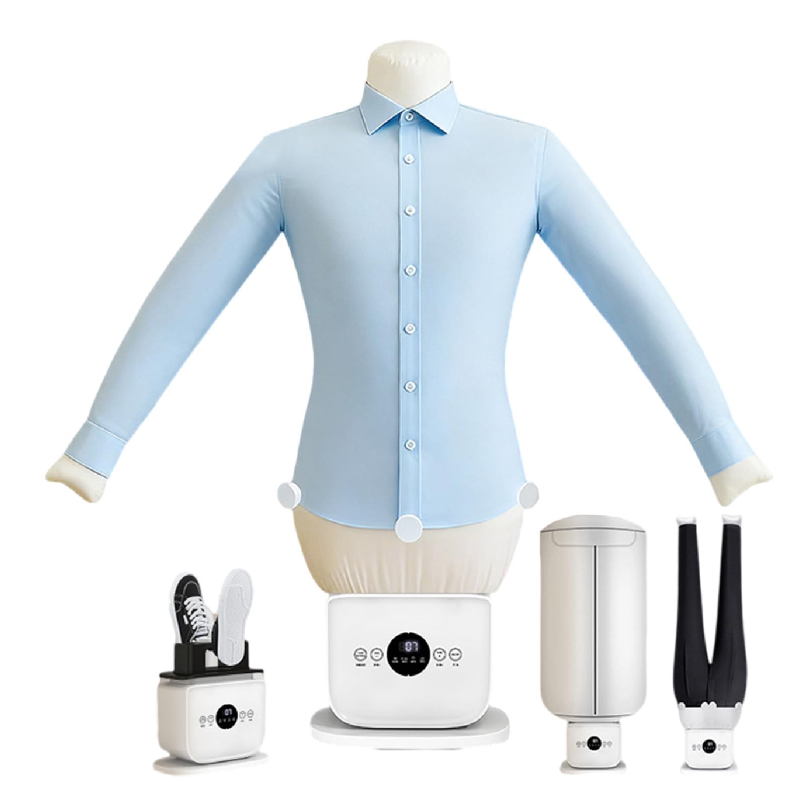 Automatischer Hemdenbügel, Bügelpuppe zum Trocknen und Bügeln von T-Shirts, Blusen, Vertikaler Bügler Trocknet mit 4 Gewichtsklammern, Timer und Digitalanzeige