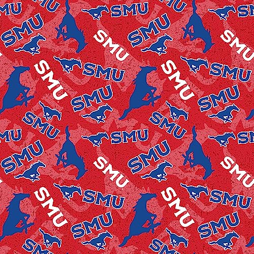 Southern Methodist University Cotton Fabric-SMU Mustangs Tone on Tone Cotton Quilting Fabric by Sykel