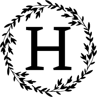 VWAQ Custom Personalized Last Name Initial Letter Wall Decal Sticker Customized Front Door Vinyl Stencil Lettering Wreath Decal Family Name Monogram Sign - CS72 (17" H X 17" W, Black)