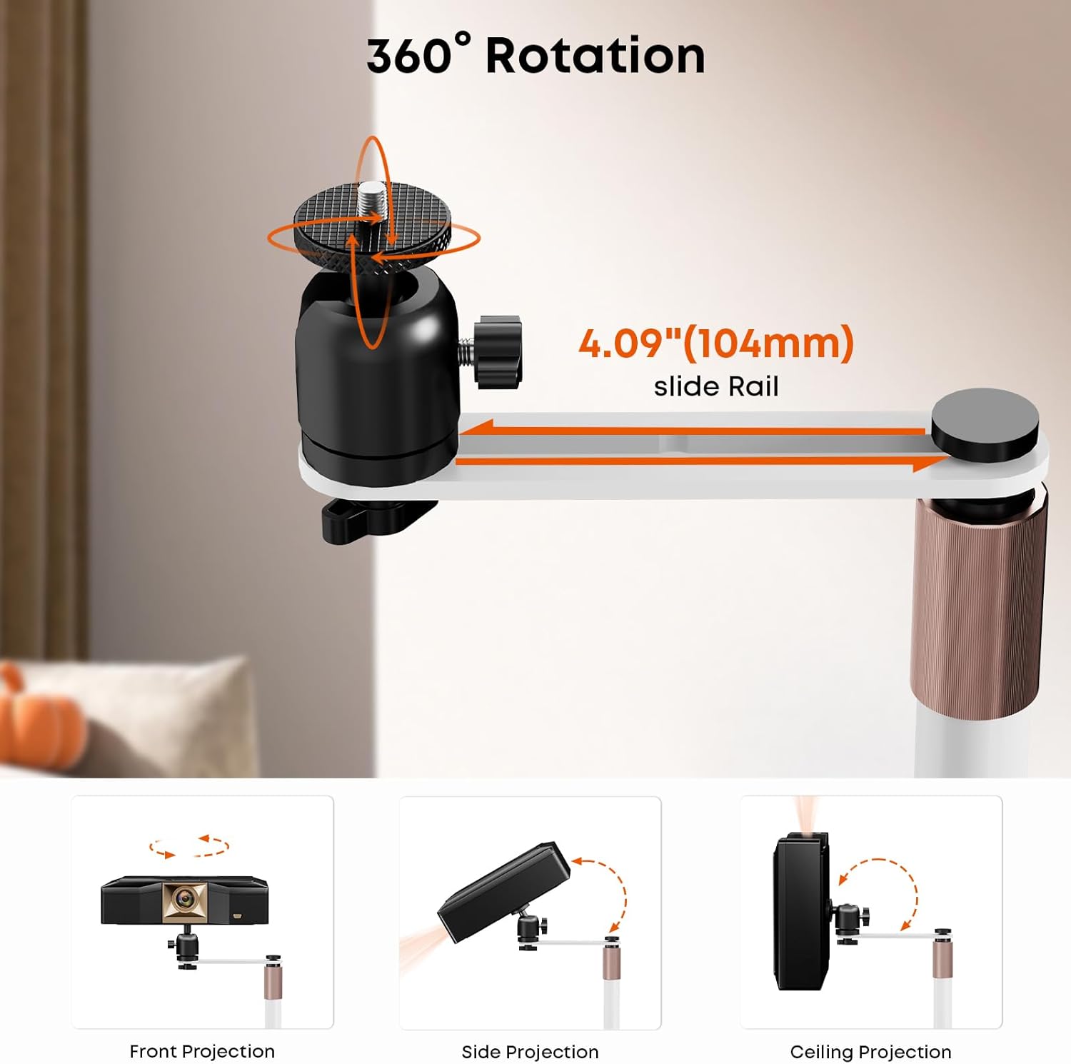 PUTORSEN Universal Projector Stand – Height Adjustable & 360° Rotatable Mount with 1/4" Screw, Compatible with Projectors, Cameras, Webcams for Home, Office, and Outdoor Use, White