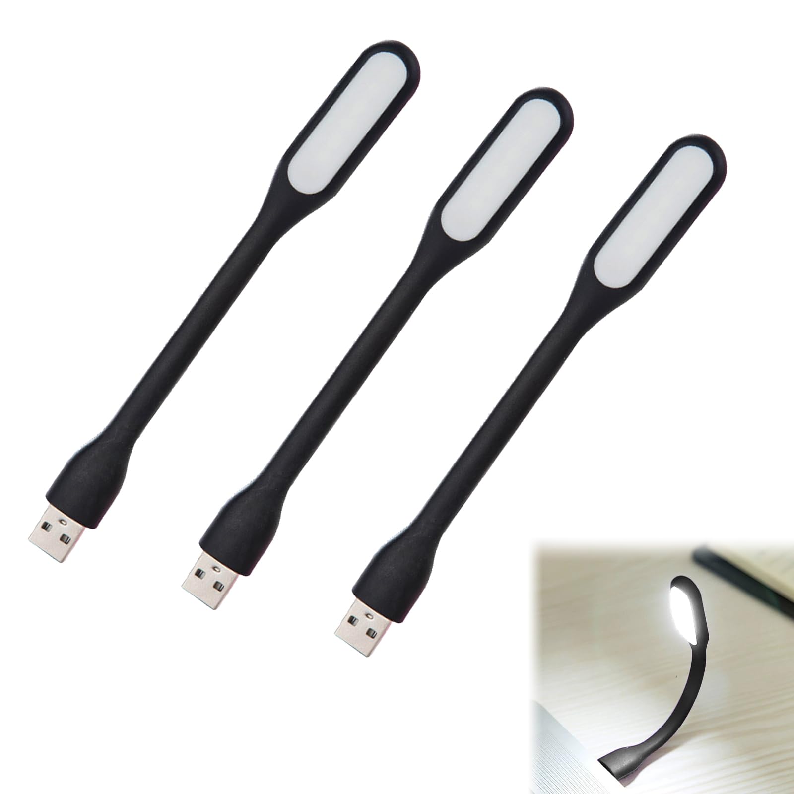 TMRBBesty LED USB PC,Luce Tastiera,Lampada Laptop,3 Pezzi Luce LED USB Flessibile,Collo D'oca Flessibile,Per computer portatili,Alimentazione mobile
