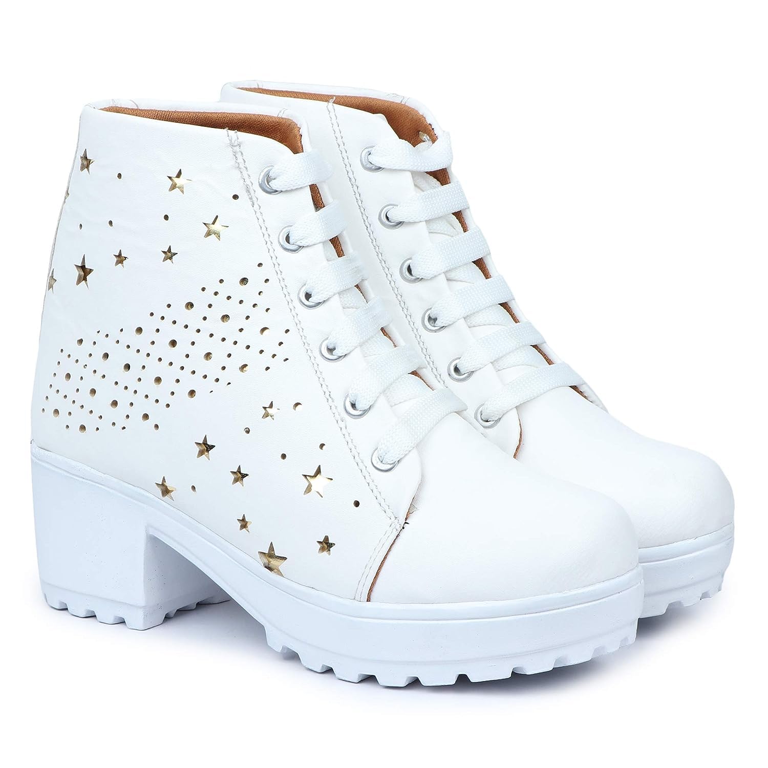 ArranQue Woomens Boots Shoes Fashion Casual Boot High Ankle Heel Multi Star Design for Girls Boot (Size UK6, White) (B0CCKYXCX8) Amazon Price History, Amazon Price Tracker